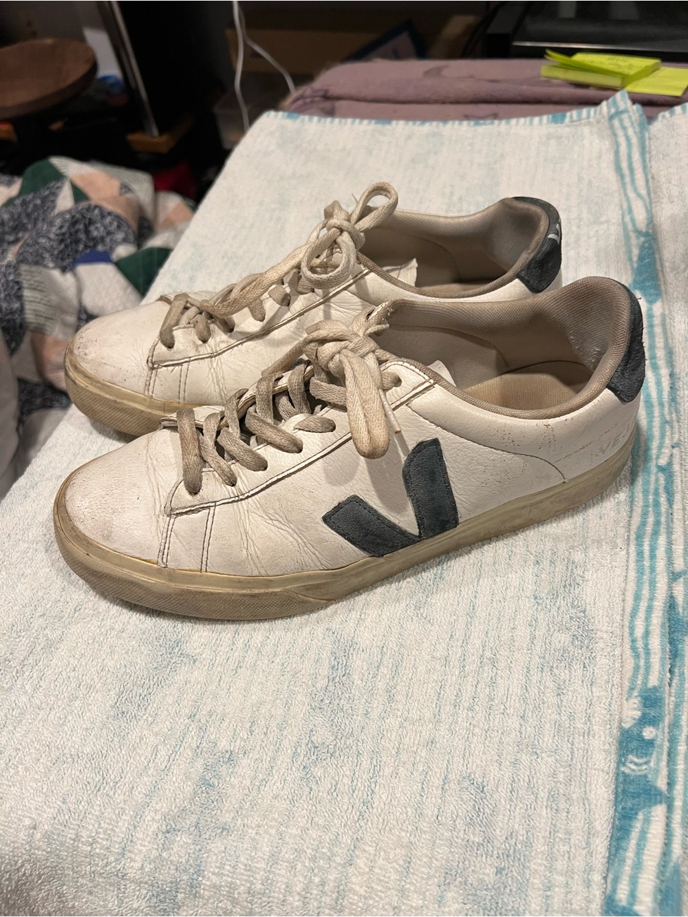 Veja White Leather Sneakers with Dark Gray V Logo